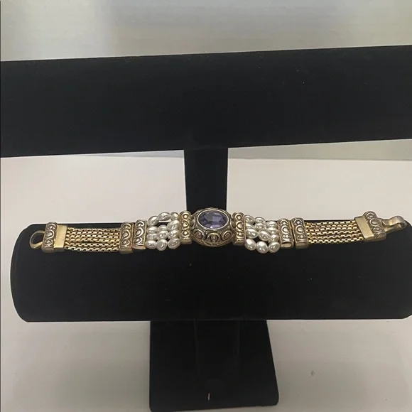 Vintage Elegant Gold and Purple Bracelet with Pearl Accents - Picture 2 of 3